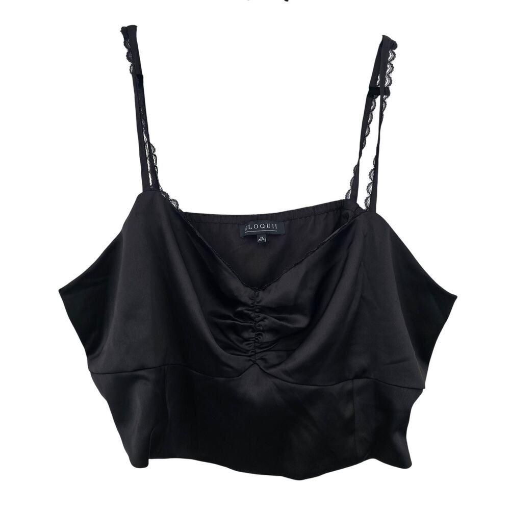 Eloquii Black Satin Lace Ruched Camisole Plus Size 26W Crop